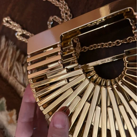 Cult Gaia Metallic Gaia's Ark Top Handle Clutch Nano Acrylic Crossbody Bag Gold - Picture 4 of 11